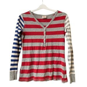 Hanna Andersson Organic Cotton Multi Stripe Henley Pajama Shirt Top Women Medium